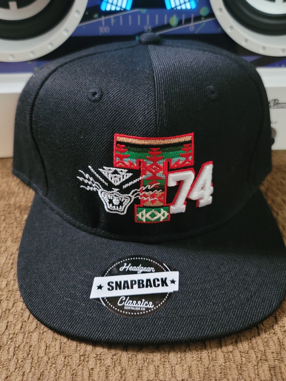 TISA Black Tribal Snapback Hat with Red, Green & White Embroidery - NWT
